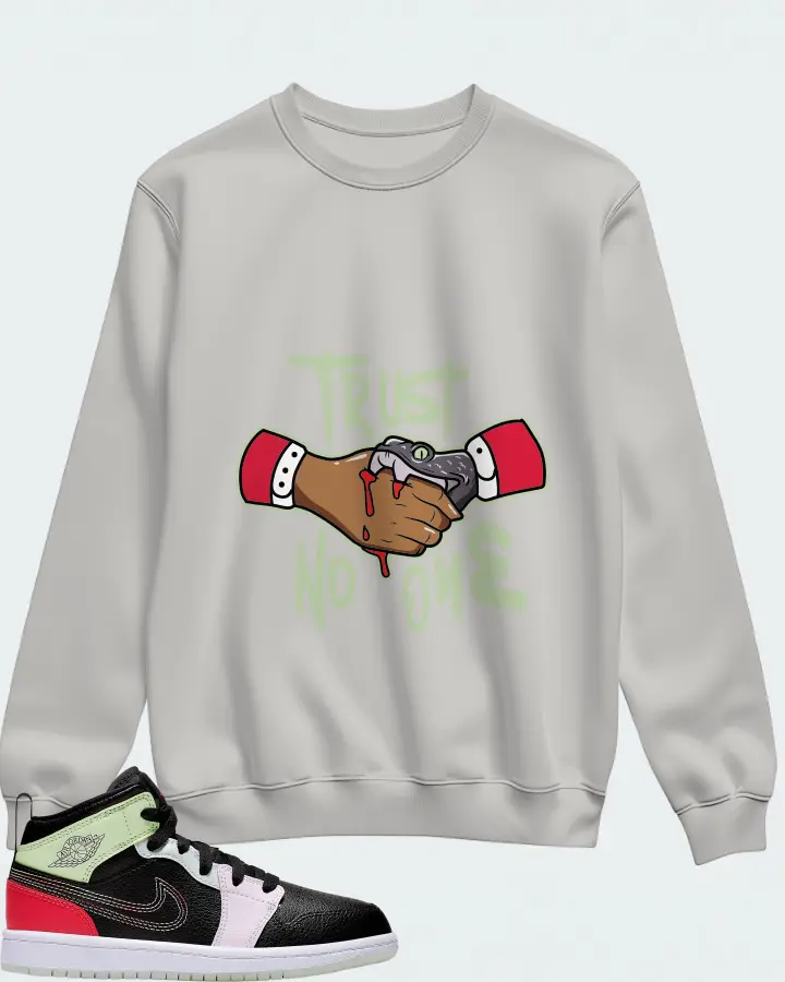 Jordan 1 Mid Sneaker Matching Grey Sweatshirt - Trust No One