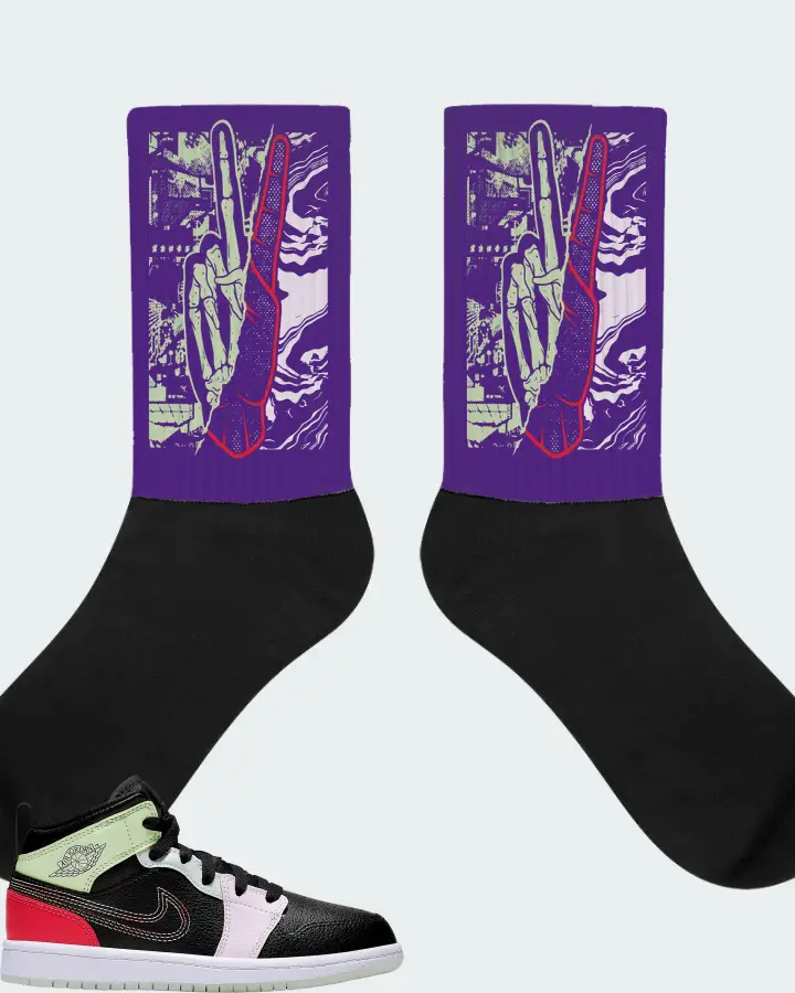 Jordan 1 Mid Sneaker Matching Purple Socks - Peace of mind