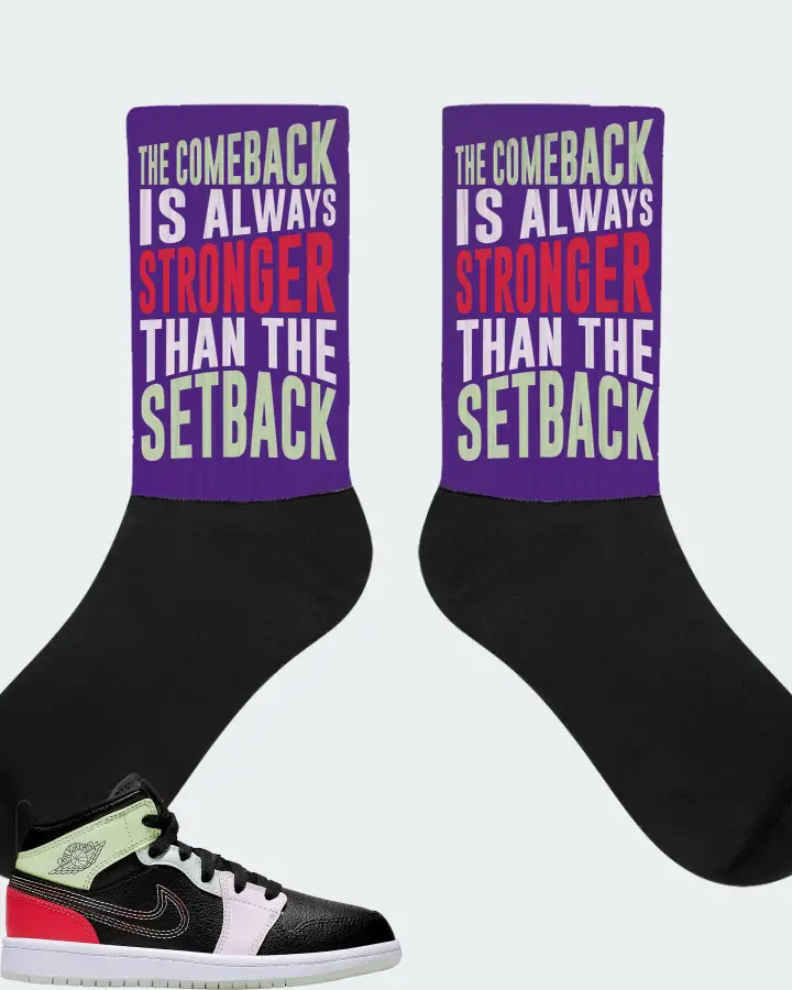 Jordan 1 Mid Sneaker Matching Purple Socks - The Comeback