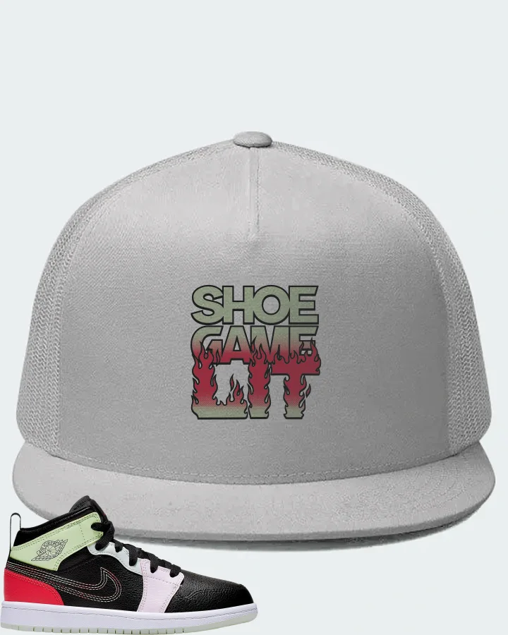Jordan 1 Mid Sneaker Matching White Hat - Shoe Game Lit Refreshed