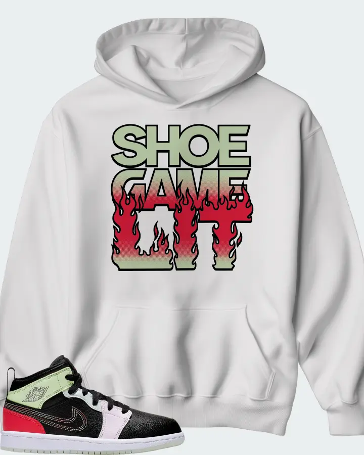 Jordan 1 Mid Sneaker Matching White Hoodie - Shoe Game Lit Refreshed