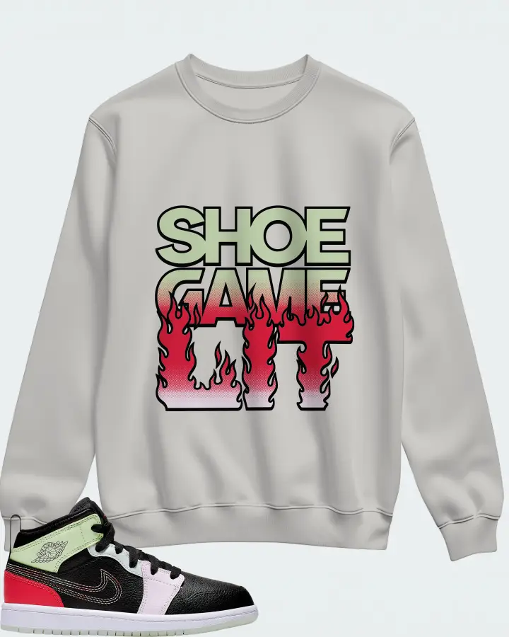 Jordan 1 Mid Sneaker Matching Grey Sweatshirt - Shoe Game Lit Refreshed