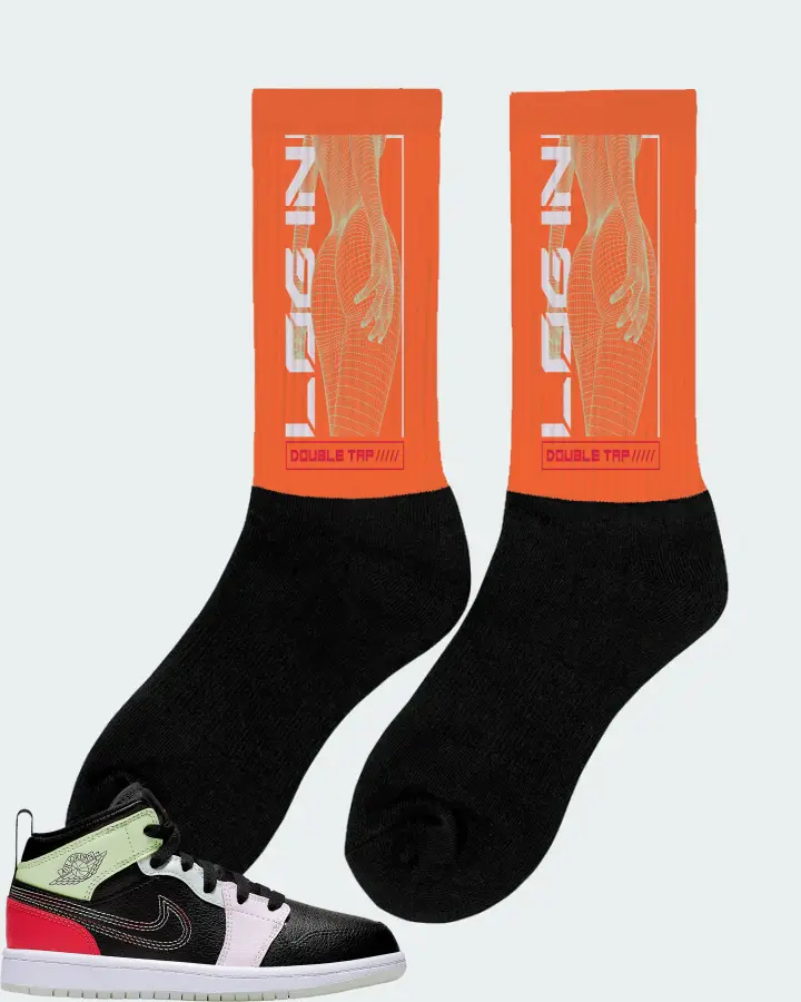 Jordan 1 Mid Sneaker Matching Orange Socks (LOGIN) - View 3