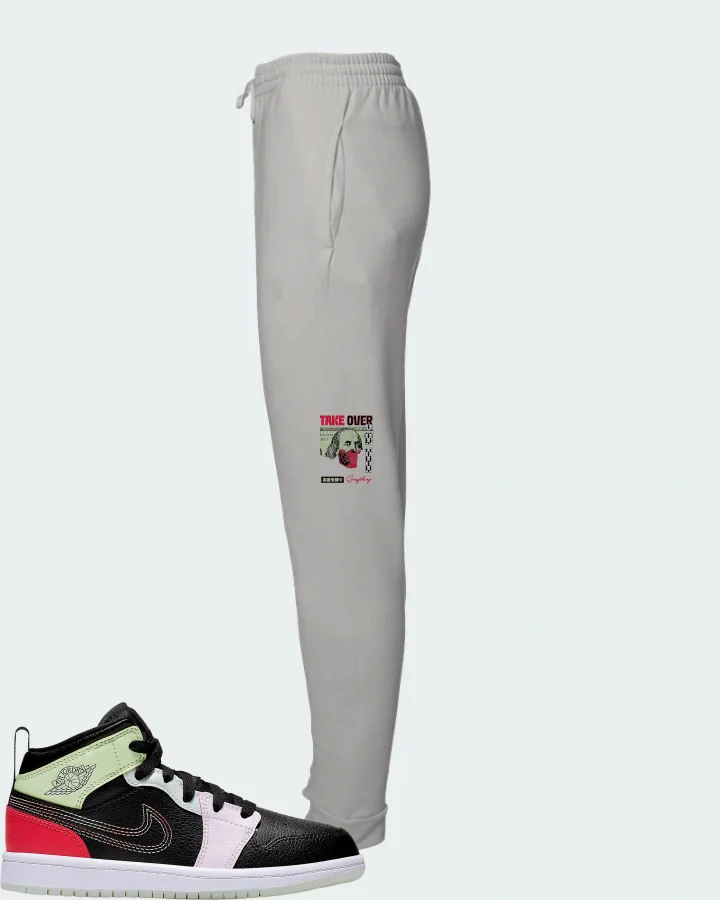 Jordan 1 Mid Sneaker Matching Grey Joggers - Take Over