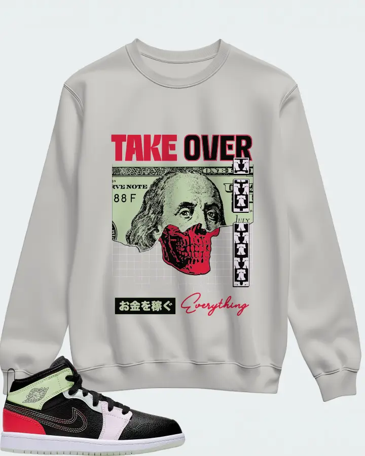 Jordan 1 Mid Sneaker Matching Grey Sweatshirt - Take Over