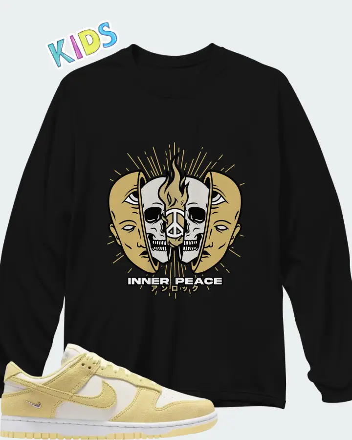 Nike Dunk Low Suede Sail White Metallic Silver Soft Yellow Matching Kid's Long Sleeve T-Shirt