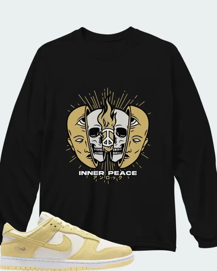 Nike Dunk Low Suede Sail White Metallic Silver Soft Yellow Matching Long Sleeve T-Shirt