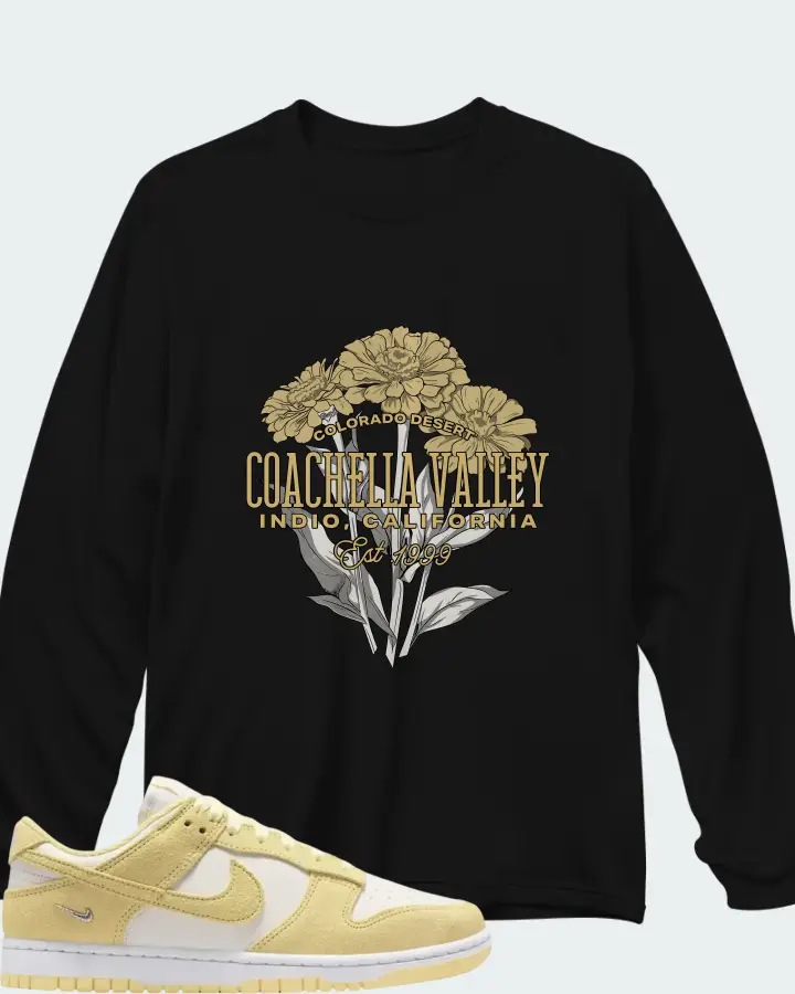 Nike Dunk Low Suede Sail White Metallic Silver Soft Yellow Matching Long Sleeve T-Shirt