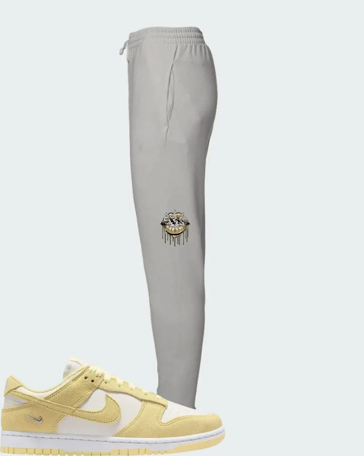 Nike Dunk Low Suede Sail White Metallic Silver Soft Yellow Matching Joggers