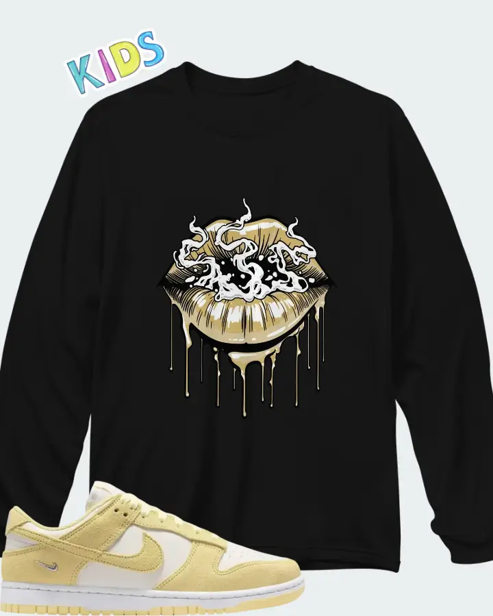 Nike Dunk Low Suede Sail White Metallic Silver Soft Yellow Matching Kid's Long Sleeve T-Shirt