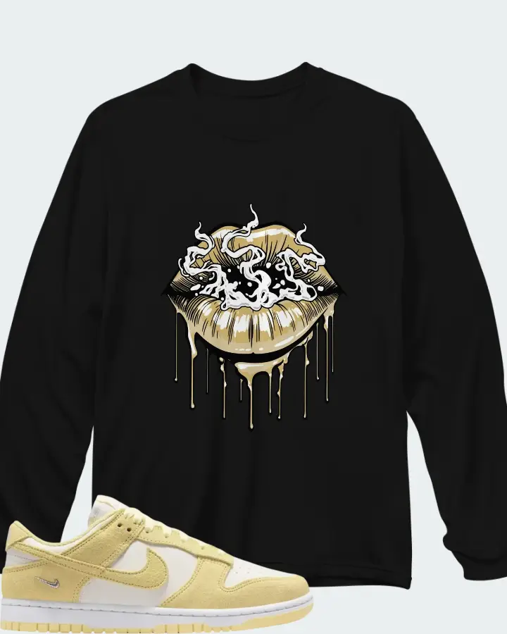 Nike Dunk Low Suede Sail White Metallic Silver Soft Yellow Matching Long Sleeve T-Shirt