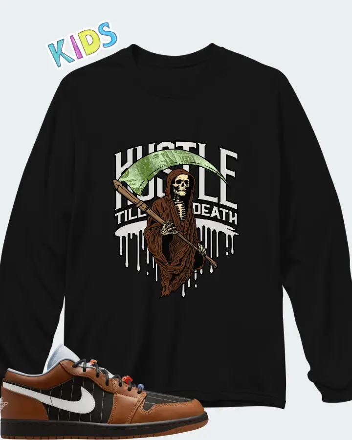 Air Jordan Low SE Black Light British Tan Matching Kid's Long Sleeve T-Shirt