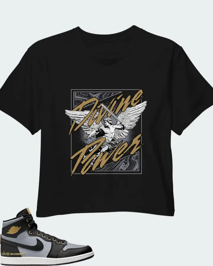 Air Jordan 1 High 85 Wings Black Wolf Grey Metallic Gold Matching Crop Top