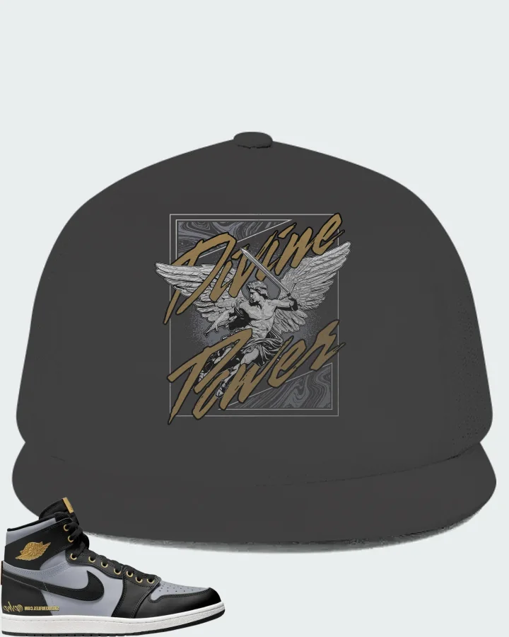 Air Jordan 1 High 85 Wings Black Wolf Grey Metallic Gold Matching Hat