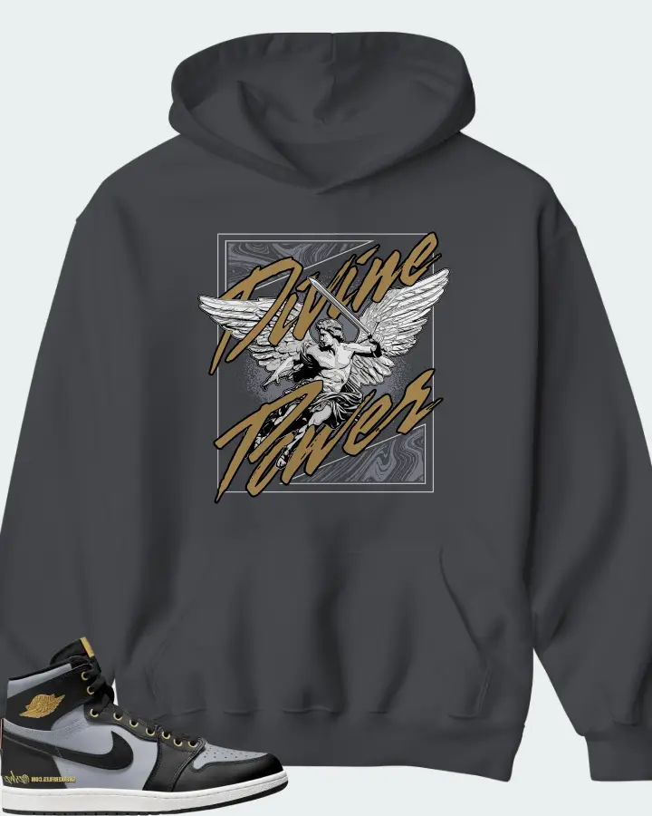 Air Jordan 1 High 85 Wings Black Wolf Grey Metallic Gold Matching Hoodie