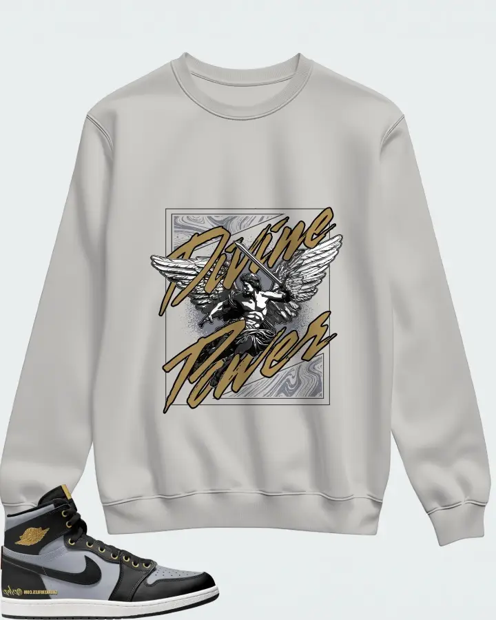 Air Jordan 1 High 85 Wings Black Wolf Grey Metallic Gold Matching Sweatshirt