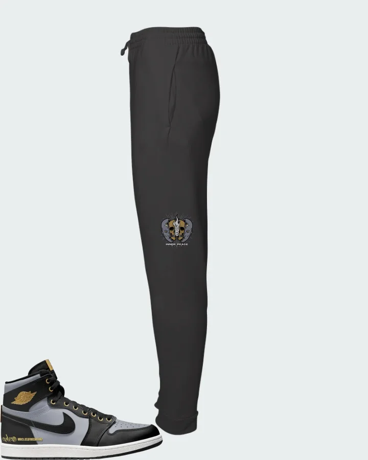 Air Jordan 1 High 85 Wings Black Wolf Grey Metallic Gold Matching Joggers