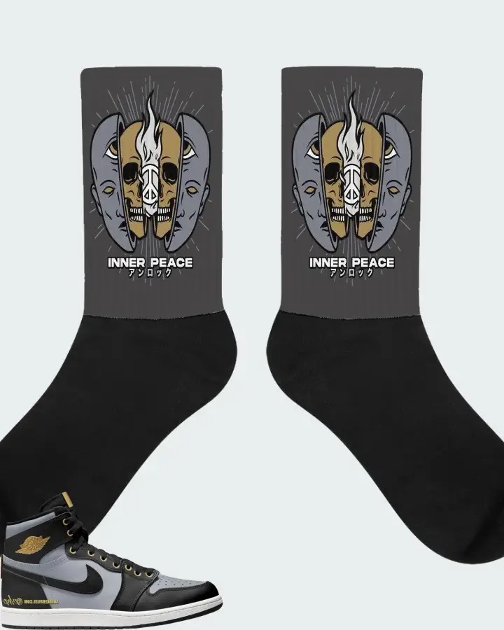Air Jordan 1 High 85 Wings Black Wolf Grey Metallic Gold Matching Socks