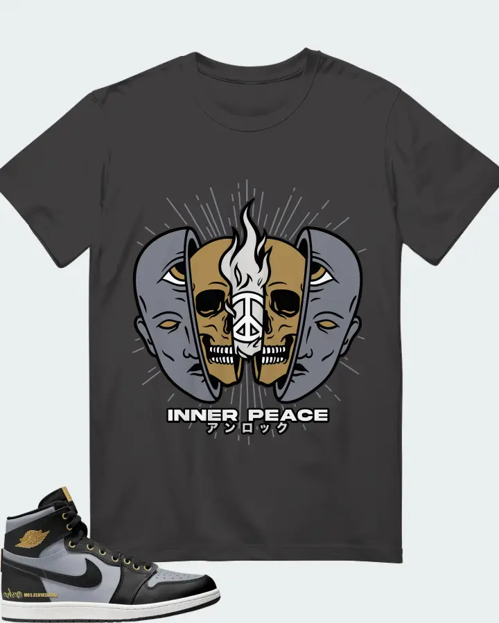 Air Jordan 1 High 85 Wings Black Wolf Grey Metallic Gold Matching T-Shirt