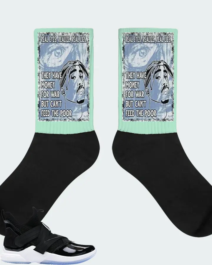 Nike LeBron Soldier 12 SFG Sneaker Matching Mint Socks - TUPAC Real Eyes Realize Real Lies