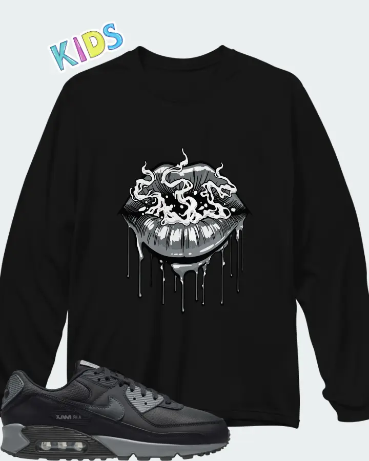 Nike Air Max 90 Black Cool Grey Matching Kid's Long Sleeve T-Shirt