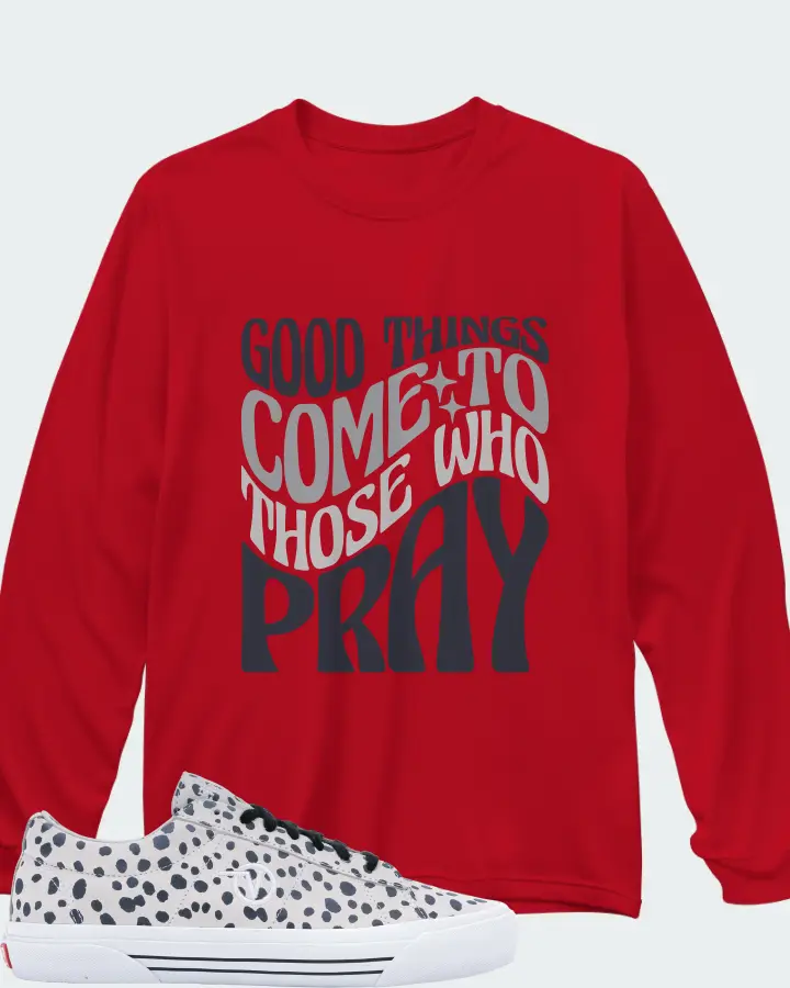 Vans Sid Pro Sneaker Matching Red Kid's Long Sleeve T-Shirt - Good Things Come To Those Who Pray