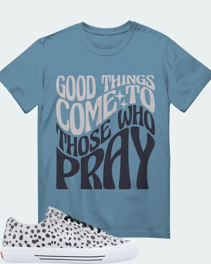 Vans Sid Pro Sneaker Matching Steel Blue T-Shirt - Good Things Come To Those Who Pray