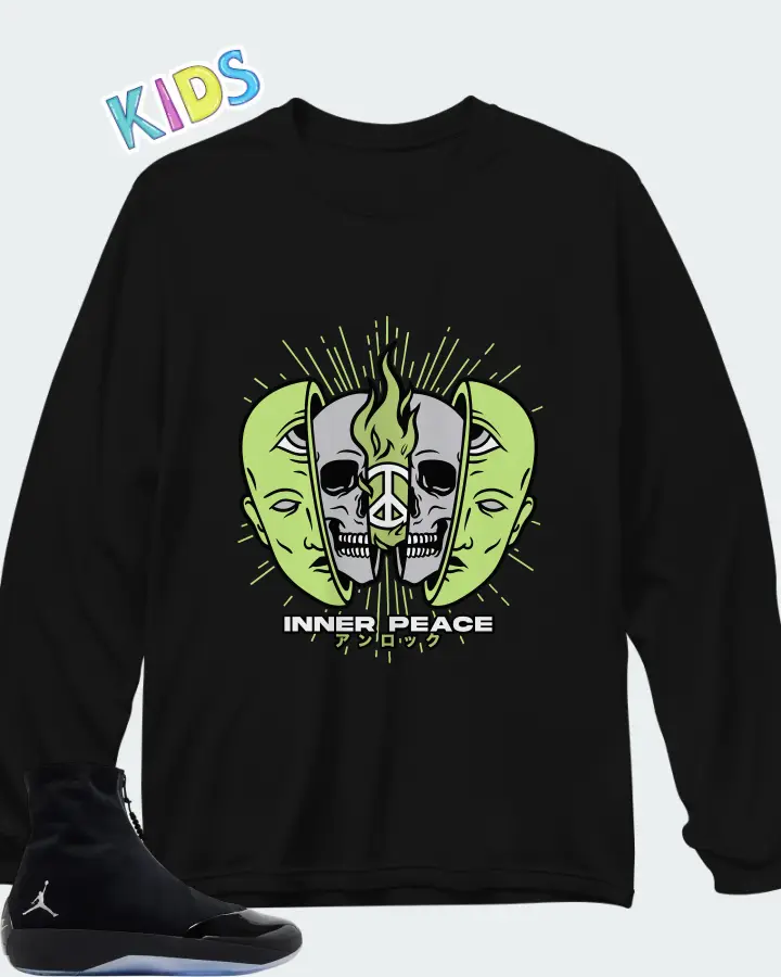 Air Jordan 4028 Black Volt Matching Kid's Long Sleeve T-Shirt