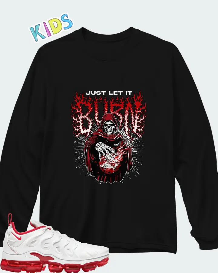 Nike Air VaporMax Plus White University Red Matching Kid's Long Sleeve T-Shirt