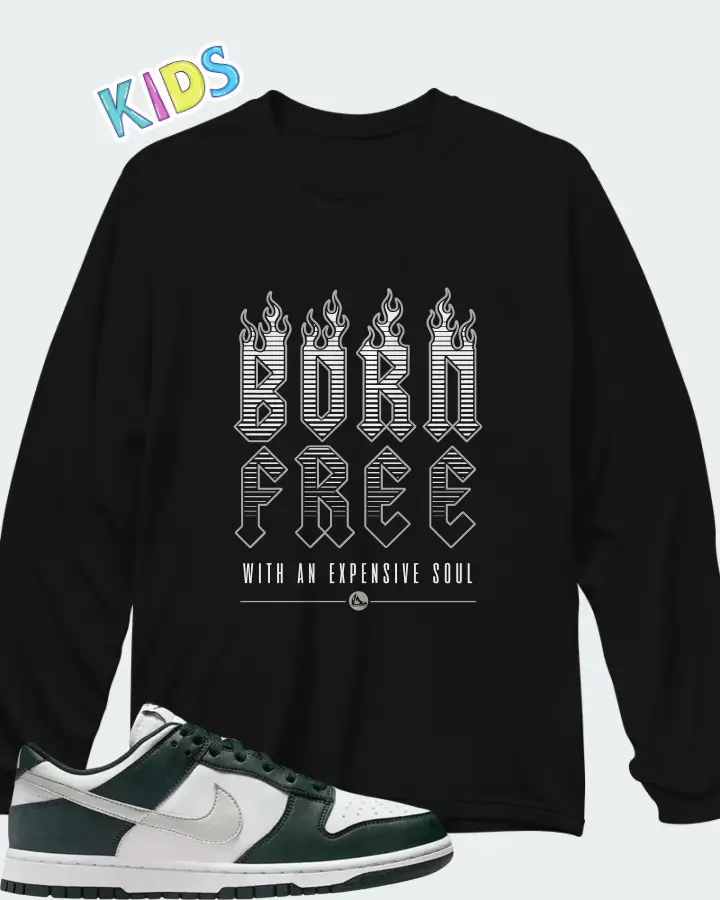 Nike Dunk Low Seaweed White Sail Metallic Silver Matching Kid's Long Sleeve T-Shirt