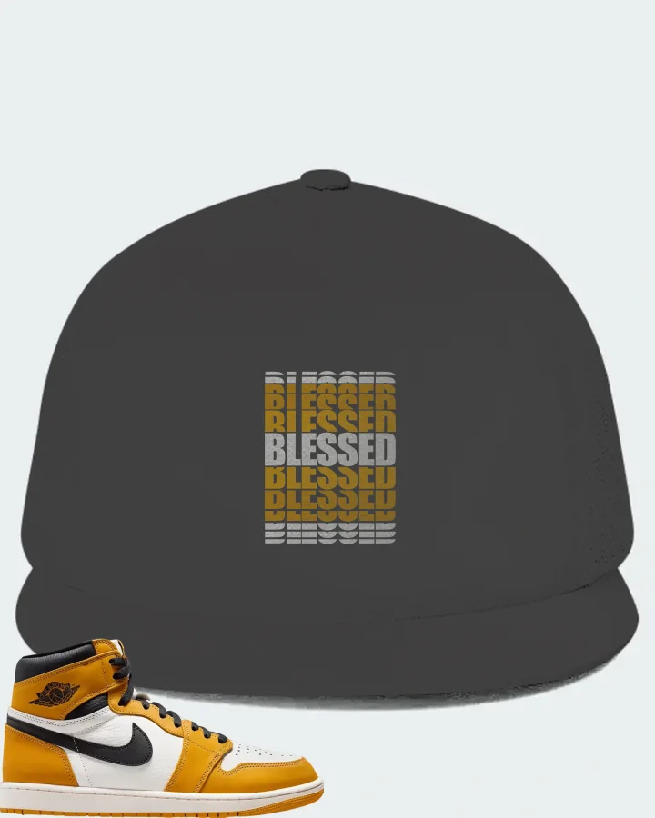 Air Jordan 1 Retro High OG Yellow Ochre Sneaker Matching Dark Grey Hat - BLESSED Many Times