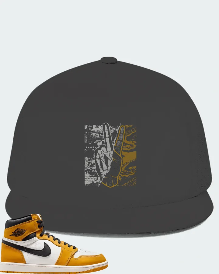 Air Jordan 1 Retro High OG Yellow Ochre Sneaker Matching Dark Grey Hat - Peace of mind
