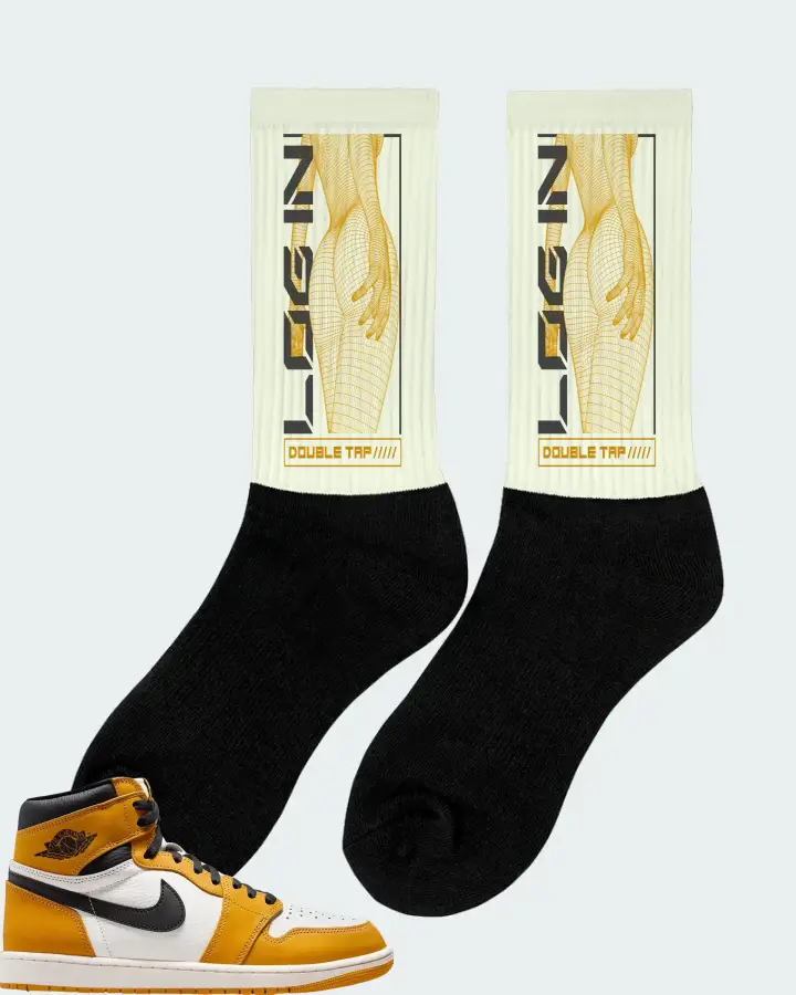 Air Jordan 1 Retro High OG Yellow Ochre Sneaker Matching Citron Socks (LOGIN) - View 3