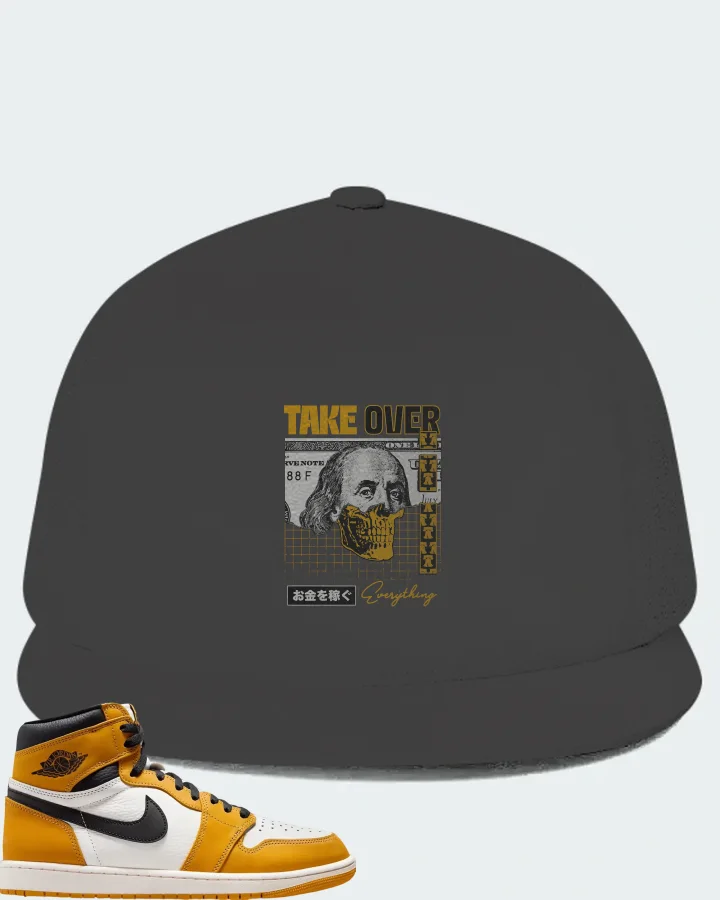 Air Jordan 1 Retro High OG Yellow Ochre Sneaker Matching Dark Grey Hat - Take Over