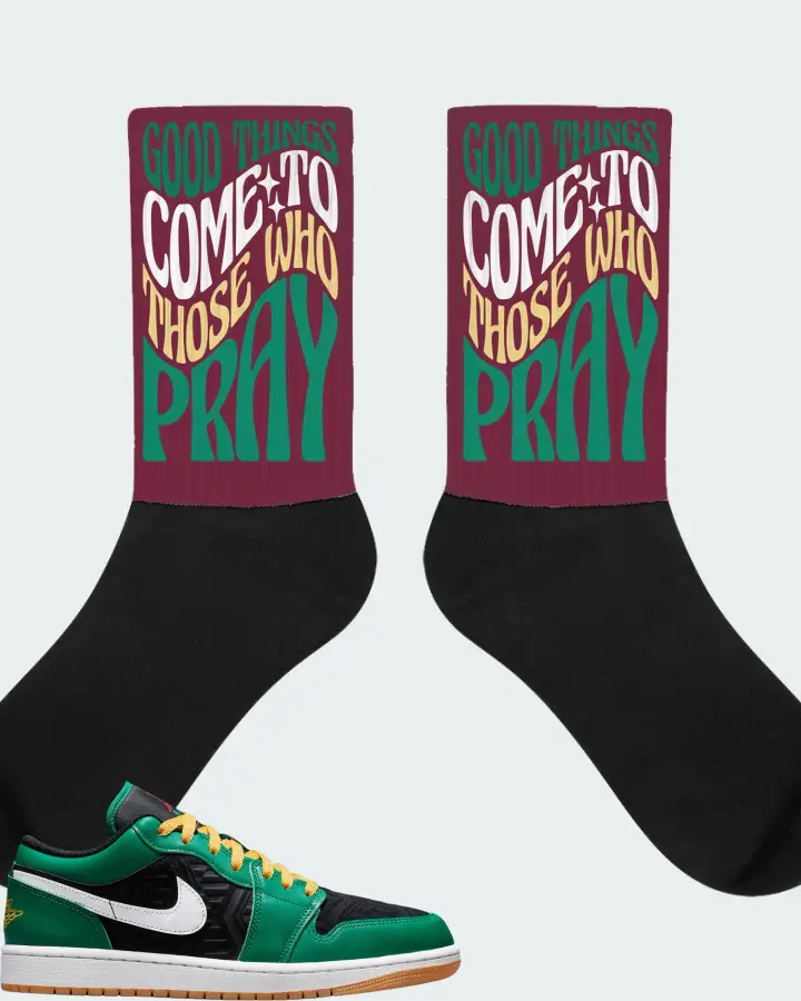 Jordan 1 Low SE Sneaker Matching Maroon Socks - Good Things Come To Those Who Pray
