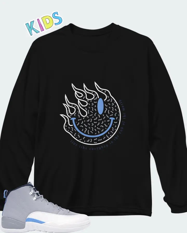 Air Jordan 12 Retro University Blue Matching Kid's Long Sleeve T-Shirt