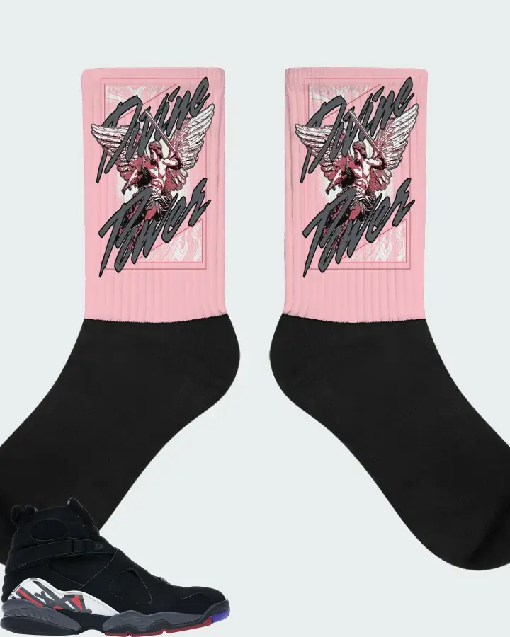 Jordan 8 Retro Sneaker Matching Pink Socks (Divine Power) - View 1