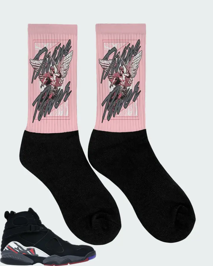 Jordan 8 Retro Sneaker Matching Pink Socks (Divine Power) - View 2