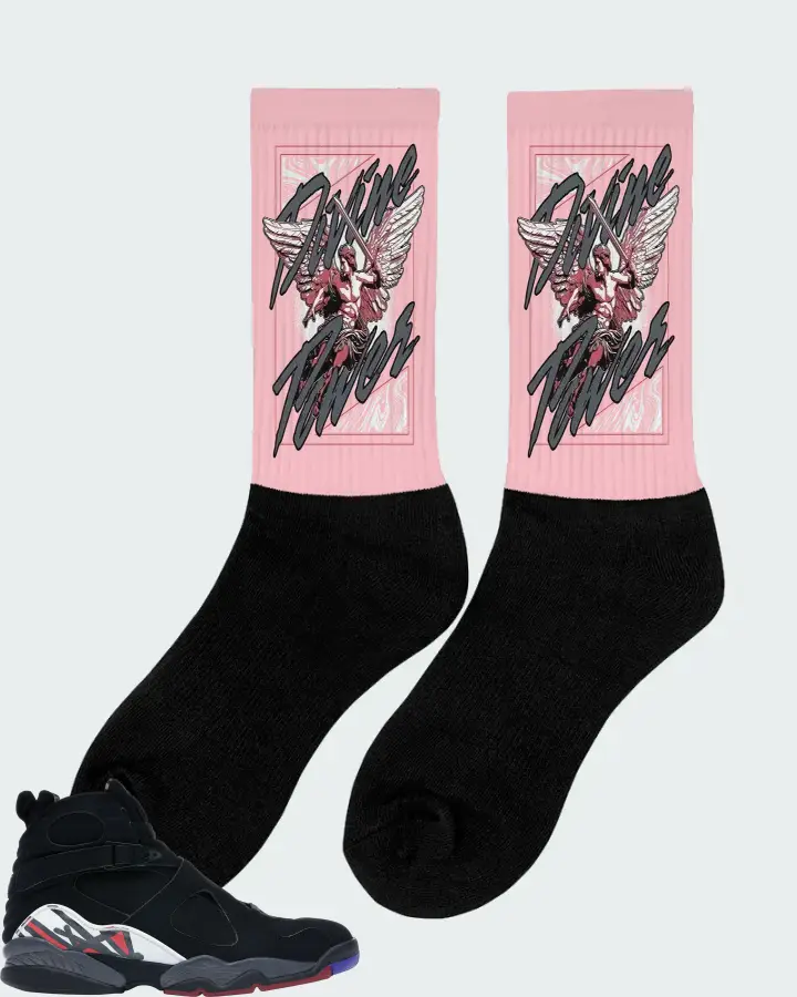 Jordan 8 Retro Sneaker Matching Pink Socks (Divine Power) - View 3