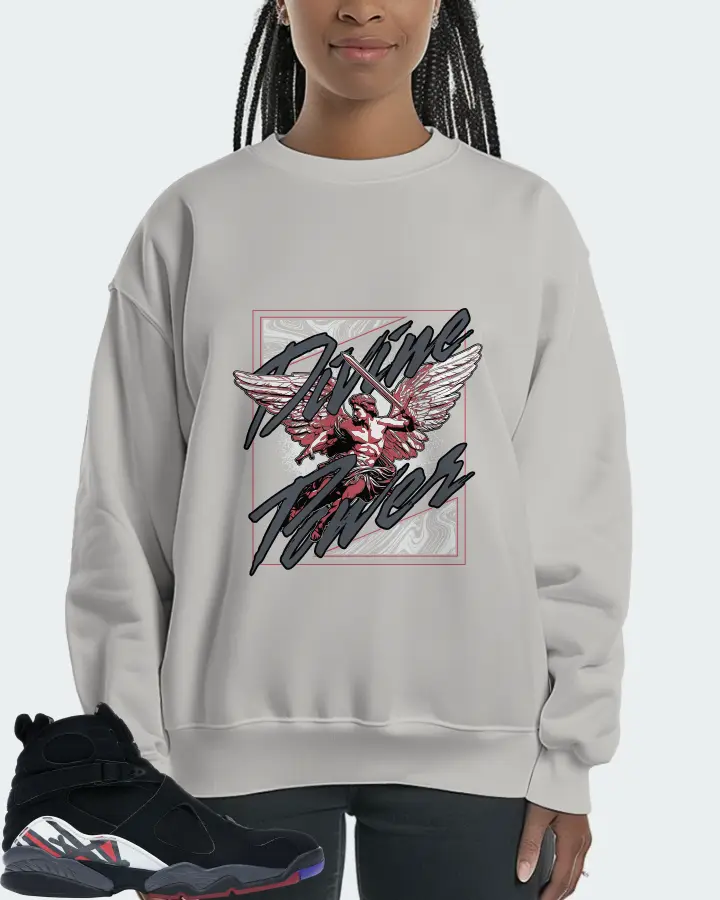 Jordan 8 Retro Sneaker Matching Grey Sweatshirt (Divine Power) - View 3