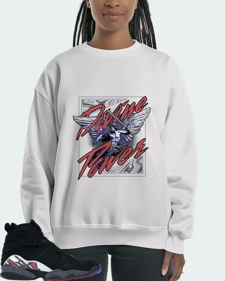 Jordan 8 Retro Sneaker Matching White Sweatshirt (Divine Power) - View 3
