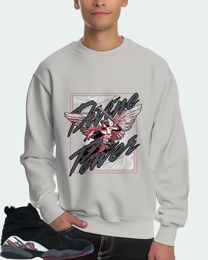 Jordan 8 Retro Sneaker Matching Grey Sweatshirt (Divine Power) - View 4