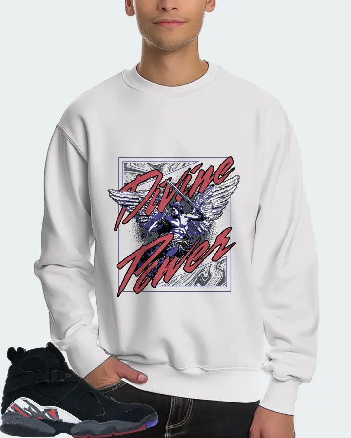 Jordan 8 Retro Sneaker Matching White Sweatshirt (Divine Power) - View 4