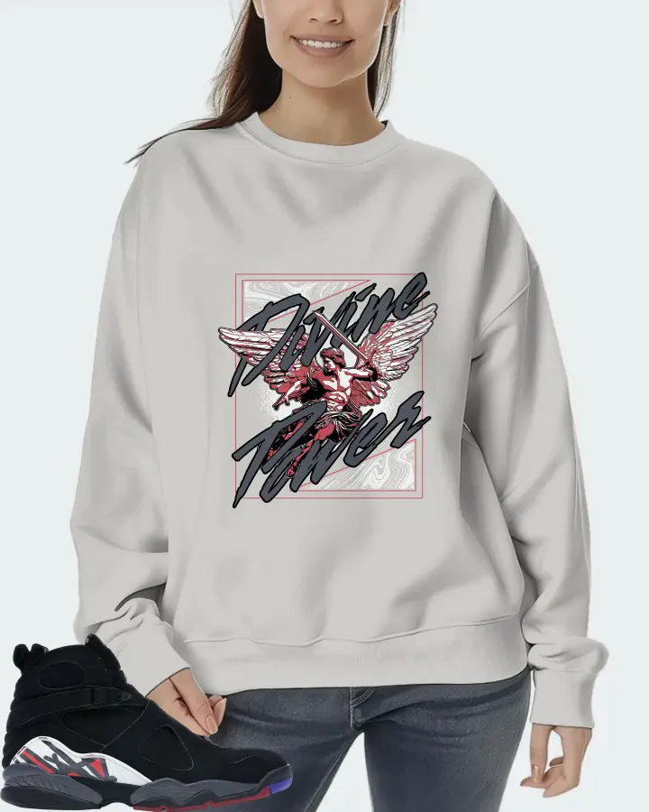 Jordan 8 Retro Sneaker Matching Grey Sweatshirt (Divine Power) - View 5