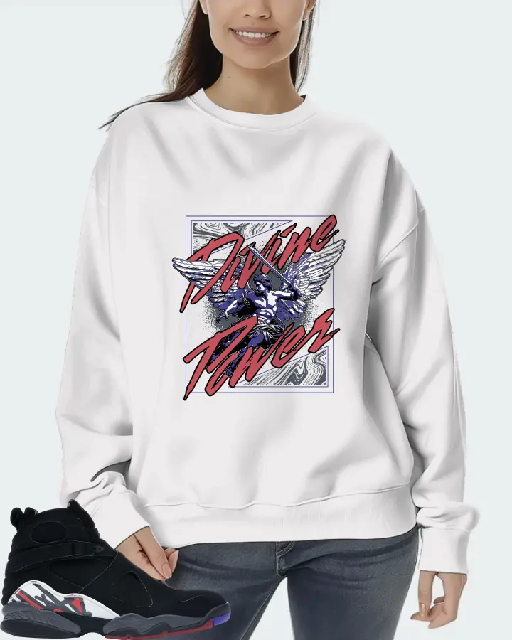 Jordan 8 Retro Sneaker Matching White Sweatshirt (Divine Power) - View 5