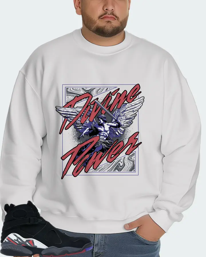 Jordan 8 Retro Sneaker Matching White Sweatshirt (Divine Power) - View 6