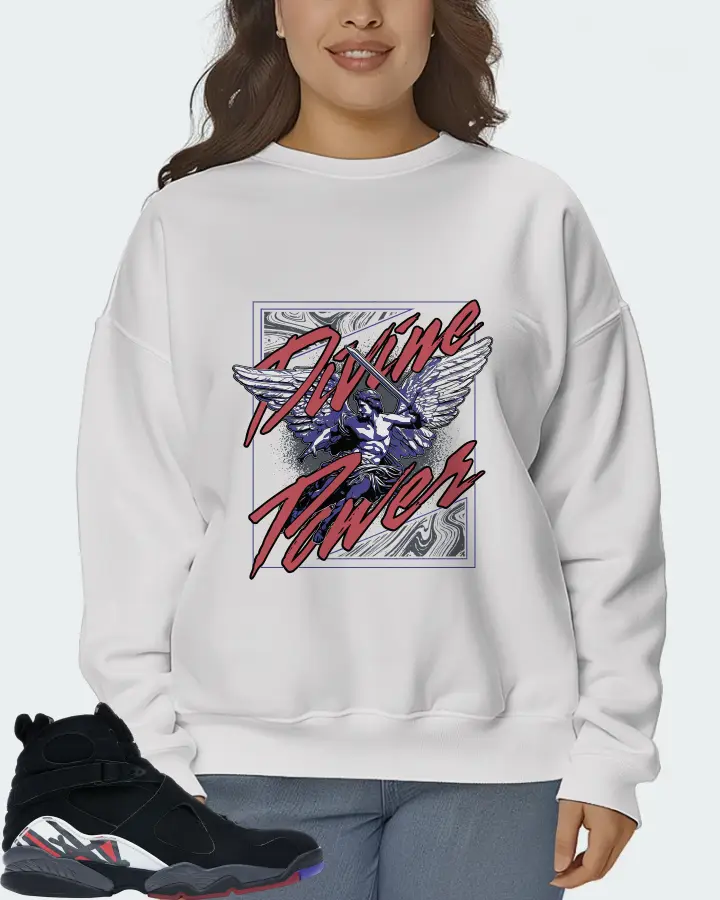 Jordan 8 Retro Sneaker Matching White Sweatshirt (Divine Power) - View 7