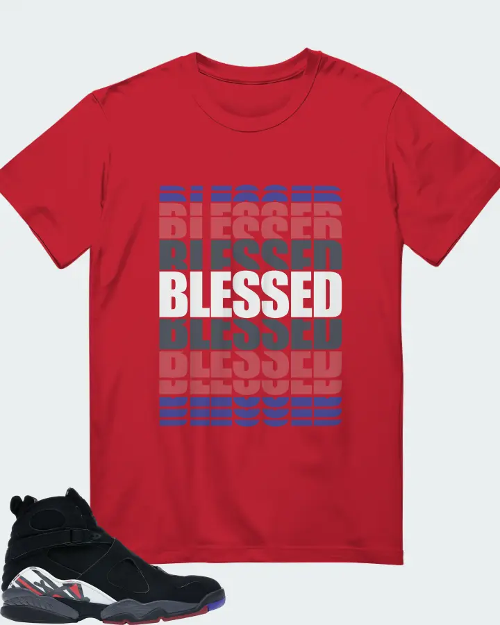 Jordan 8 Retro Sneaker Matching Red T-Shirt - BLESSED Many Times