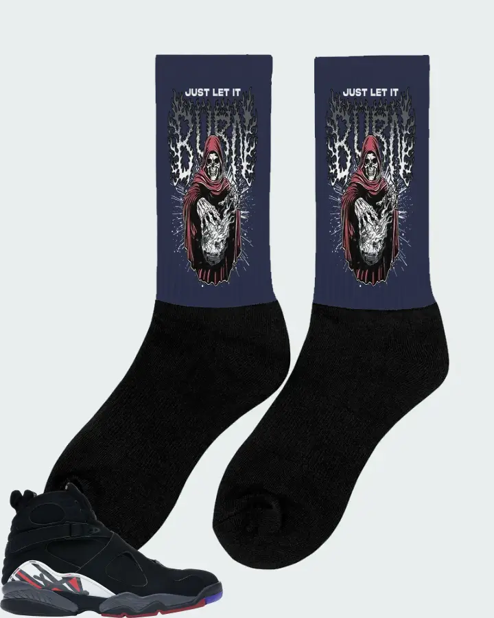 Jordan 8 Retro Sneaker Matching Navy Socks (Just Let It Burn) - View 3