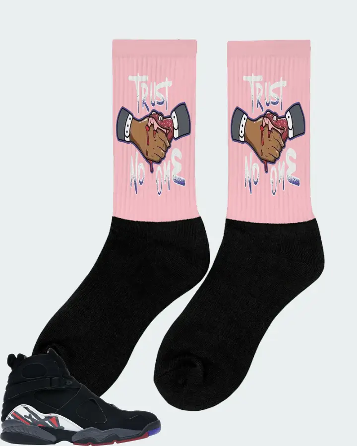 Jordan 8 Retro Sneaker Matching Pink Socks (Trust No One) - View 3